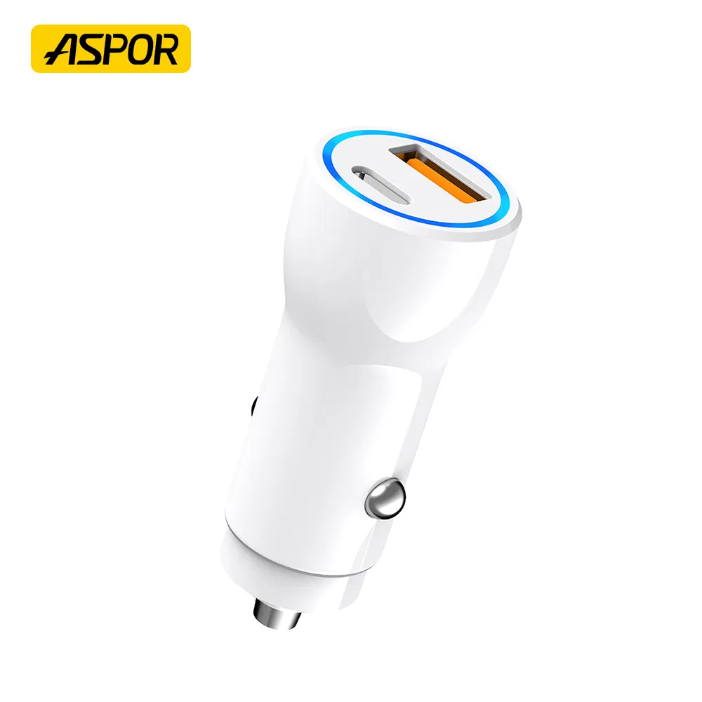 Aspor A910 Pd 38W Fast Charging Car Charger Adapter Type C USB Dual Port Mobile Car Chargers