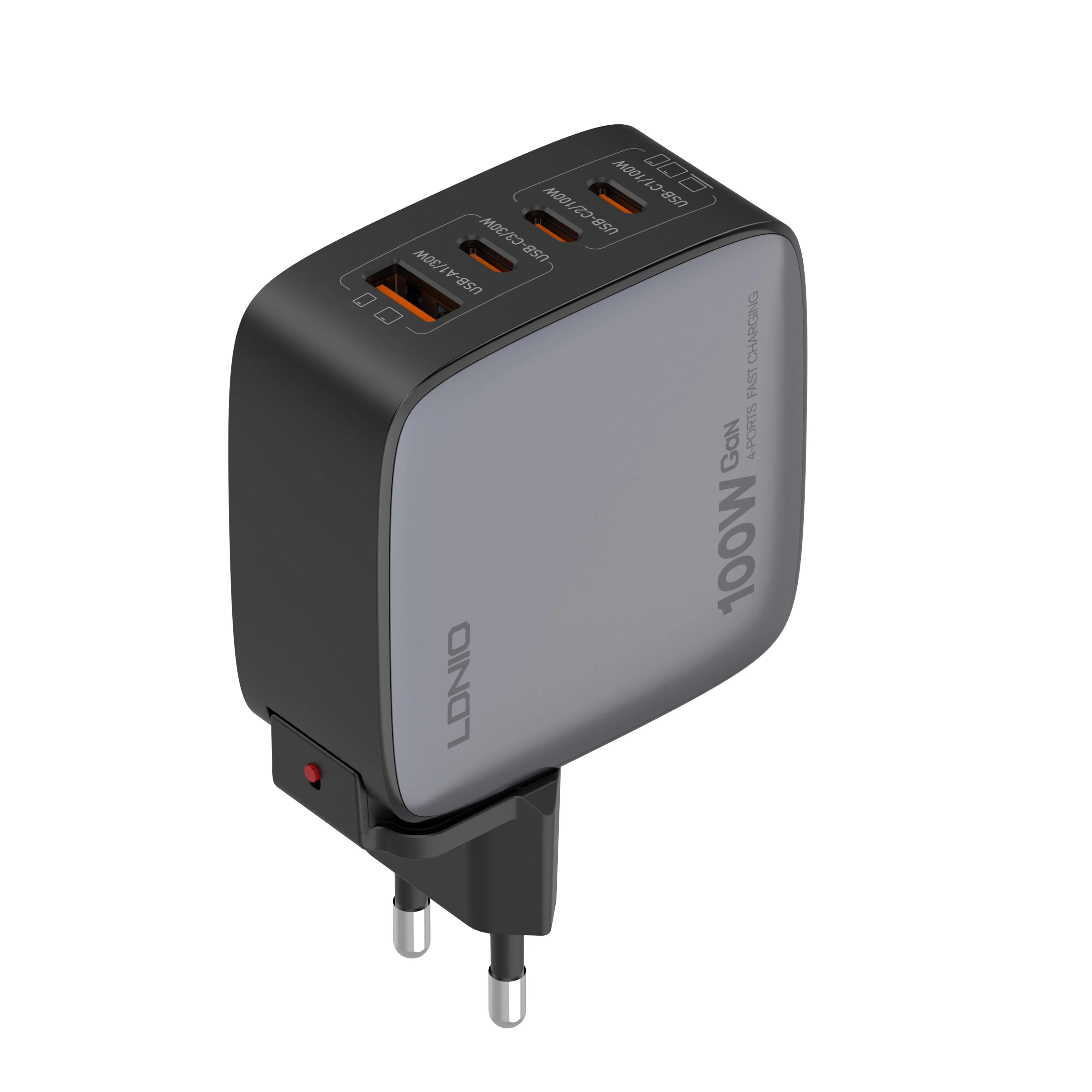 Ldnio Q408 Trending Products EU/Us/Au/Kr/UK Plug 100W Mini GaN Travel Adapter 4 USB Ports QC3.0 Pd Type C Fast Charger