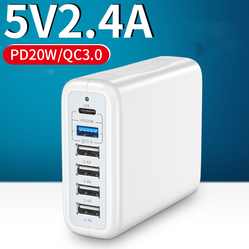 6 Ports Multifunctional USB Charger 100W Pd QC 3.0 Fast Charger