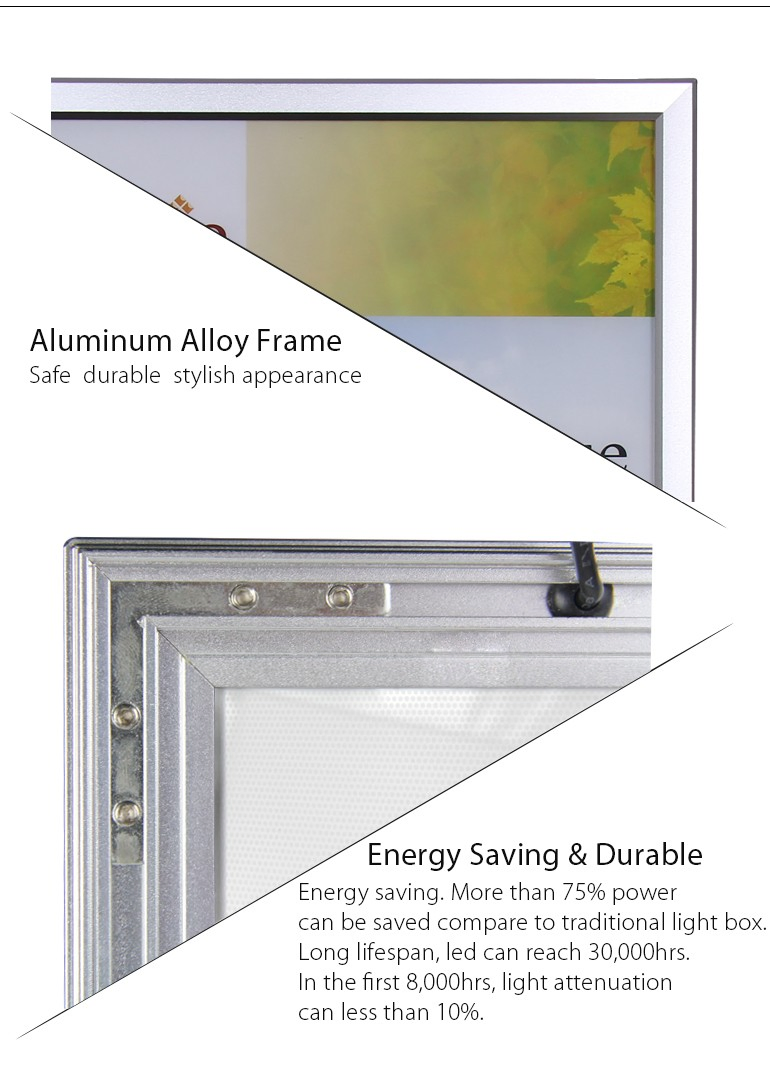 Factory Sales Slim Snap Photo Frame 12mm Aluminum Profile LED Light Box Poster Display