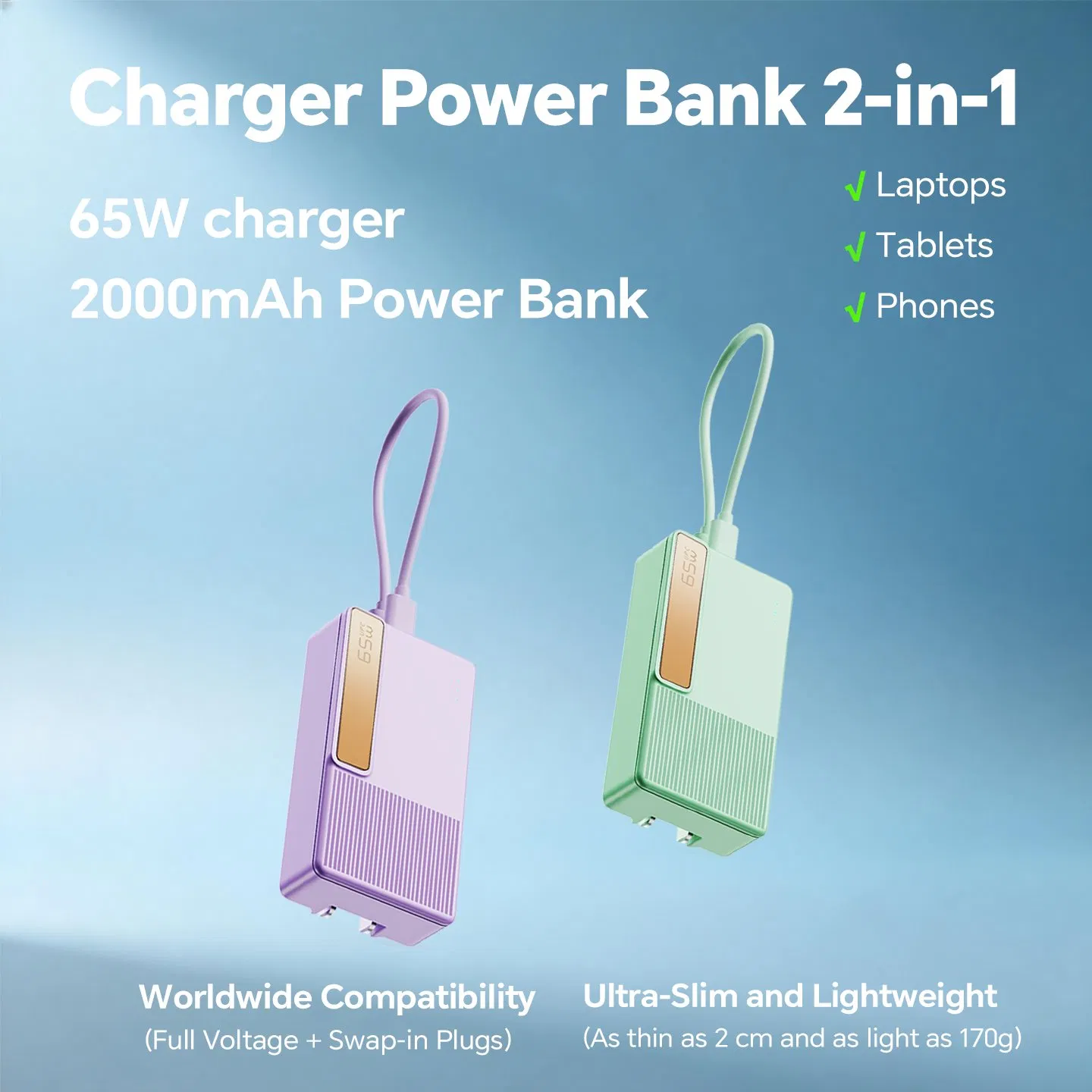 Quality Assured Wall Plug Power Delivery 65W GaN Pd Uninterruptible Charger for Office Work