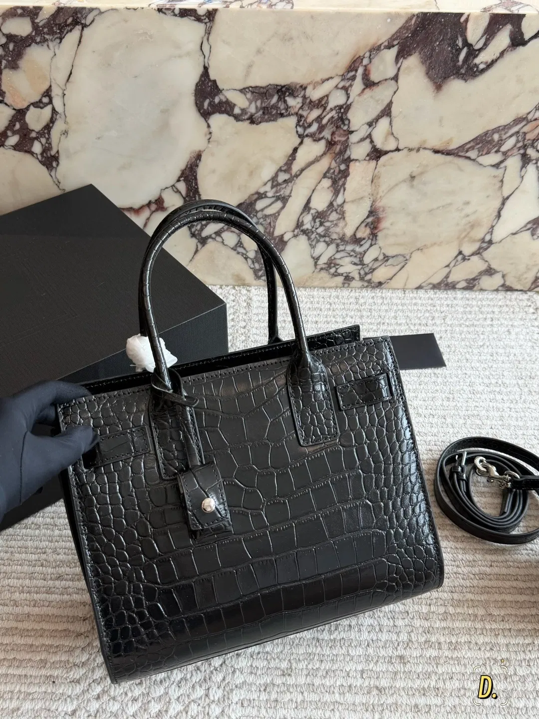 Bolsa tote de gran capacidad estilo acordeón, removible, con textura de cuero embosado de cocodrilo brillante, bolsa de lujo ligero para mujeres