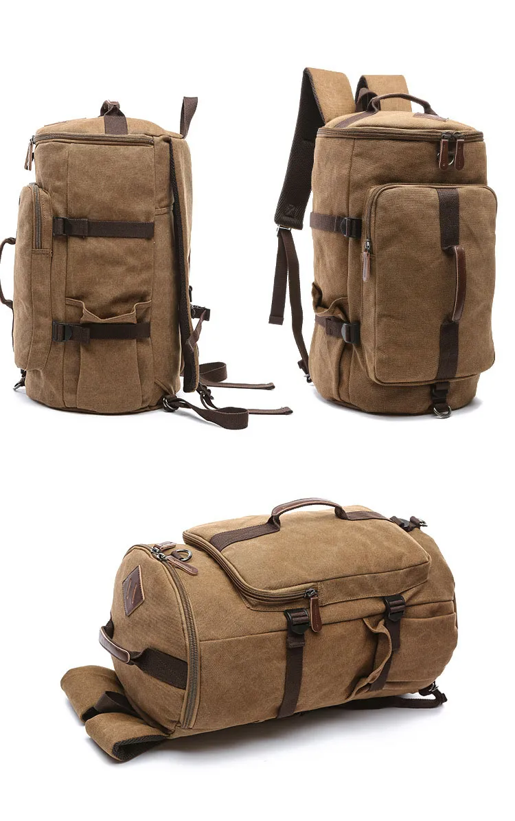 Mochila de lona tipo barril casual de moda para computadora portátil, mochila para escuela y universidad