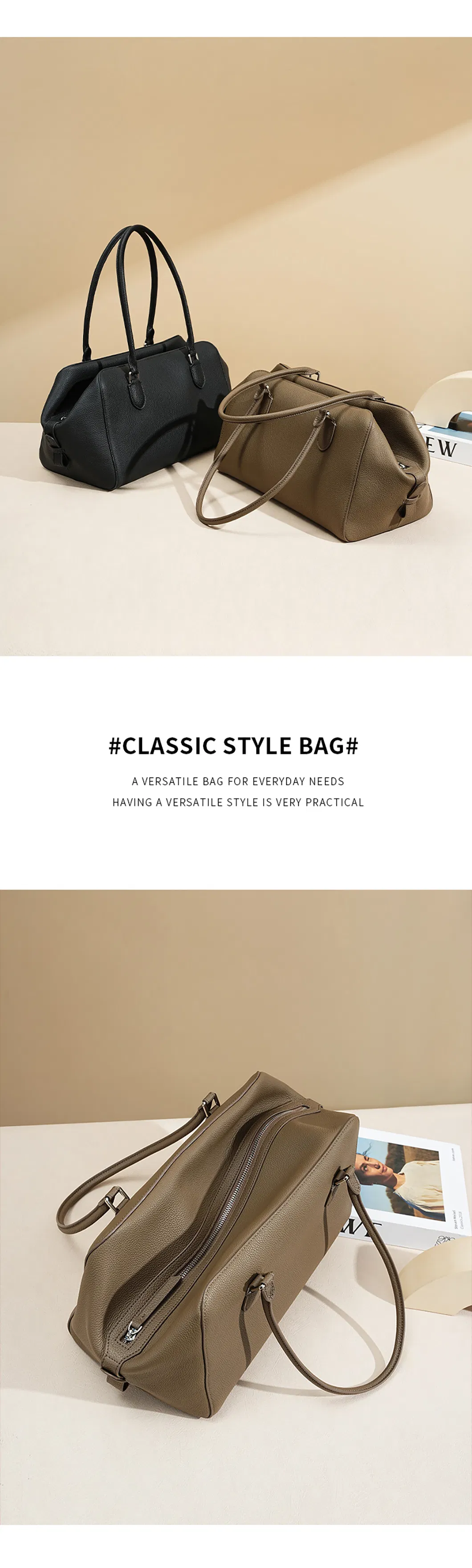 Bolso Baguette Avanzado de Moda de Cuero Genuino para Damas Bolso de Axila