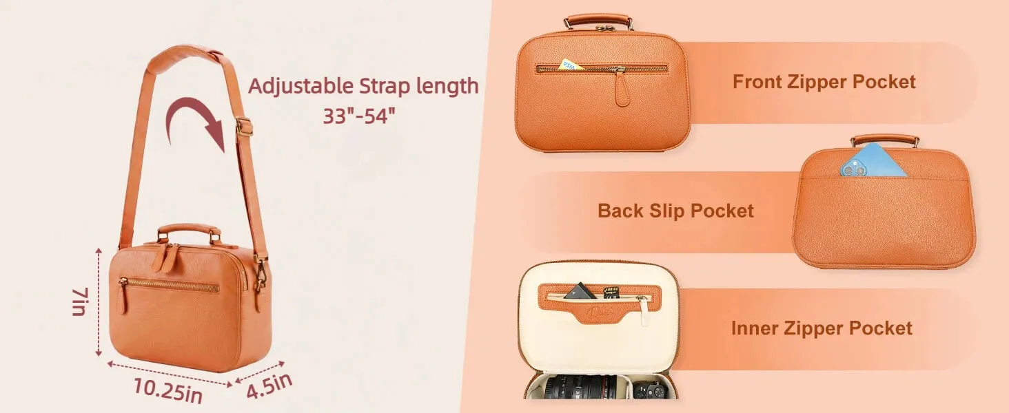Bolsa de cámara cruzada de cuero PU impermeable con divisor desmontable