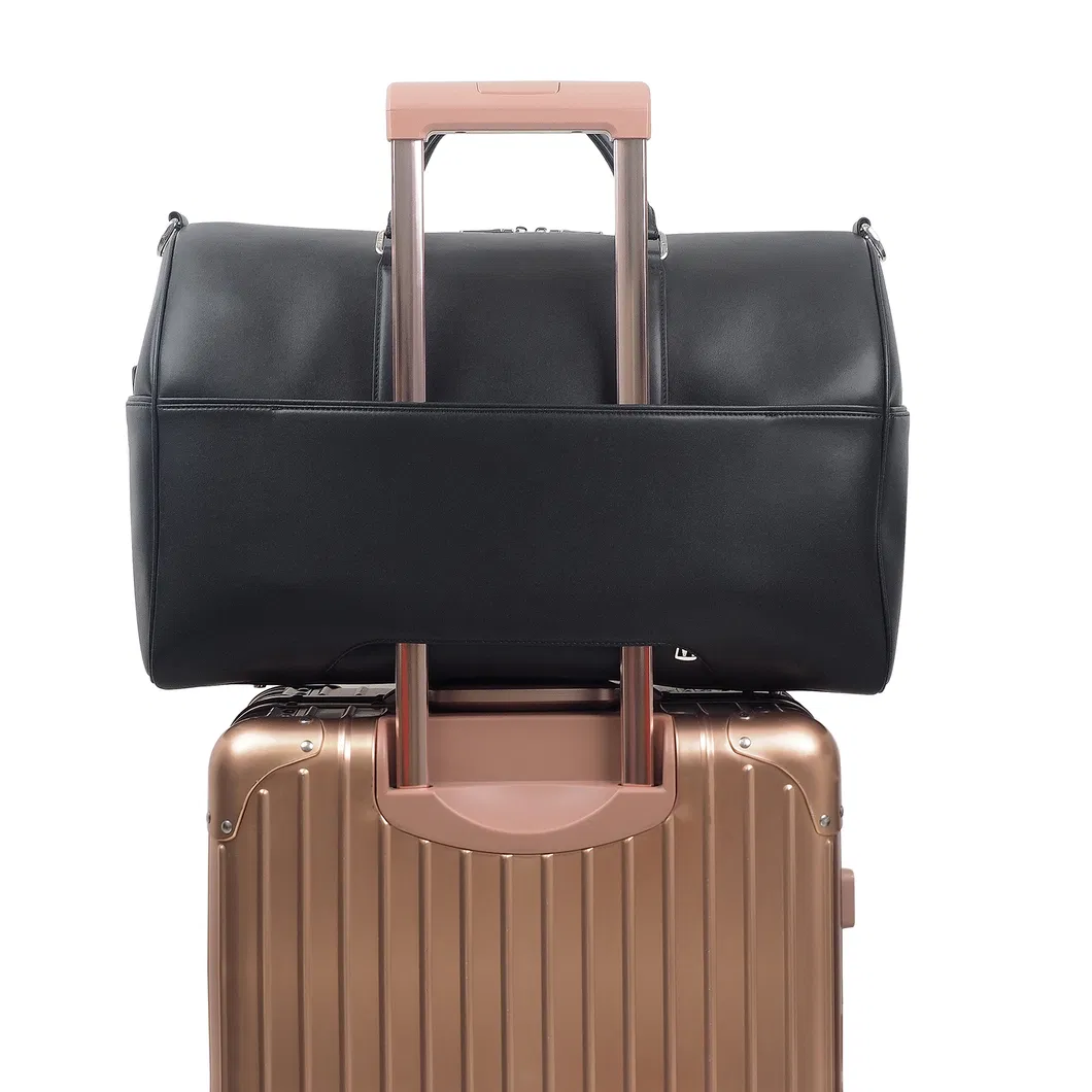Bolsa de viaje de fin de semana personalizada ecológica unisex de cuero genuino moderno con gran capacidad y cierre de cremallera