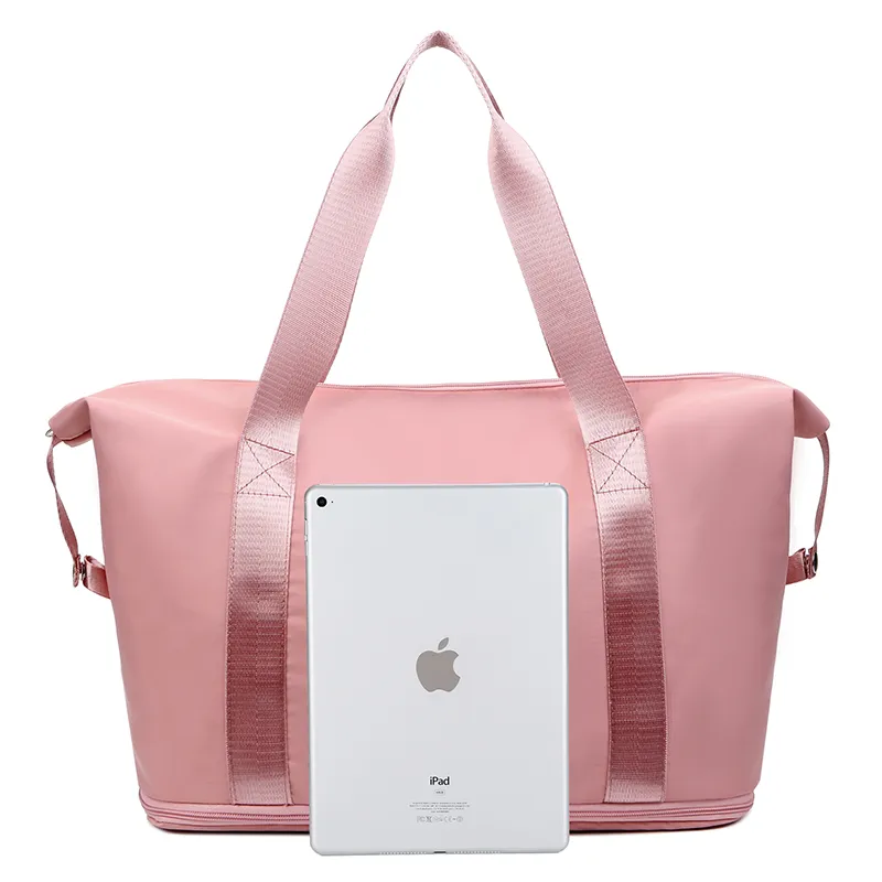 Bolsa de deporte de gran capacidad de nylon colorida, impermeable, con separación para seco y mojado, bolsa de fin de semana para gimnasio para damas