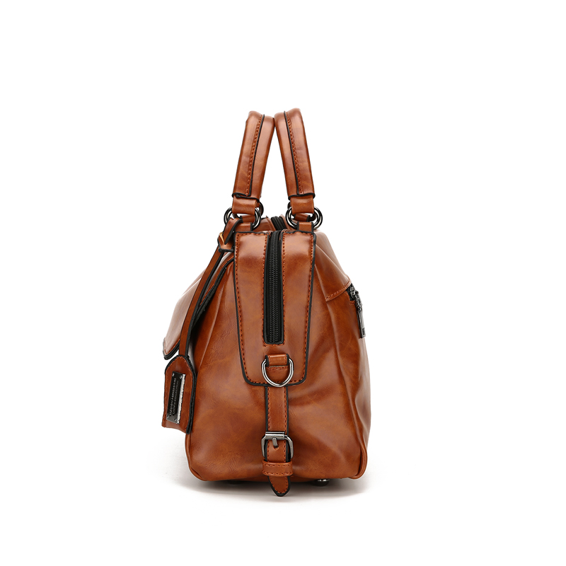 Nueva bolsa de médico de piel de aceite retro para mujeres; bolso grande S
