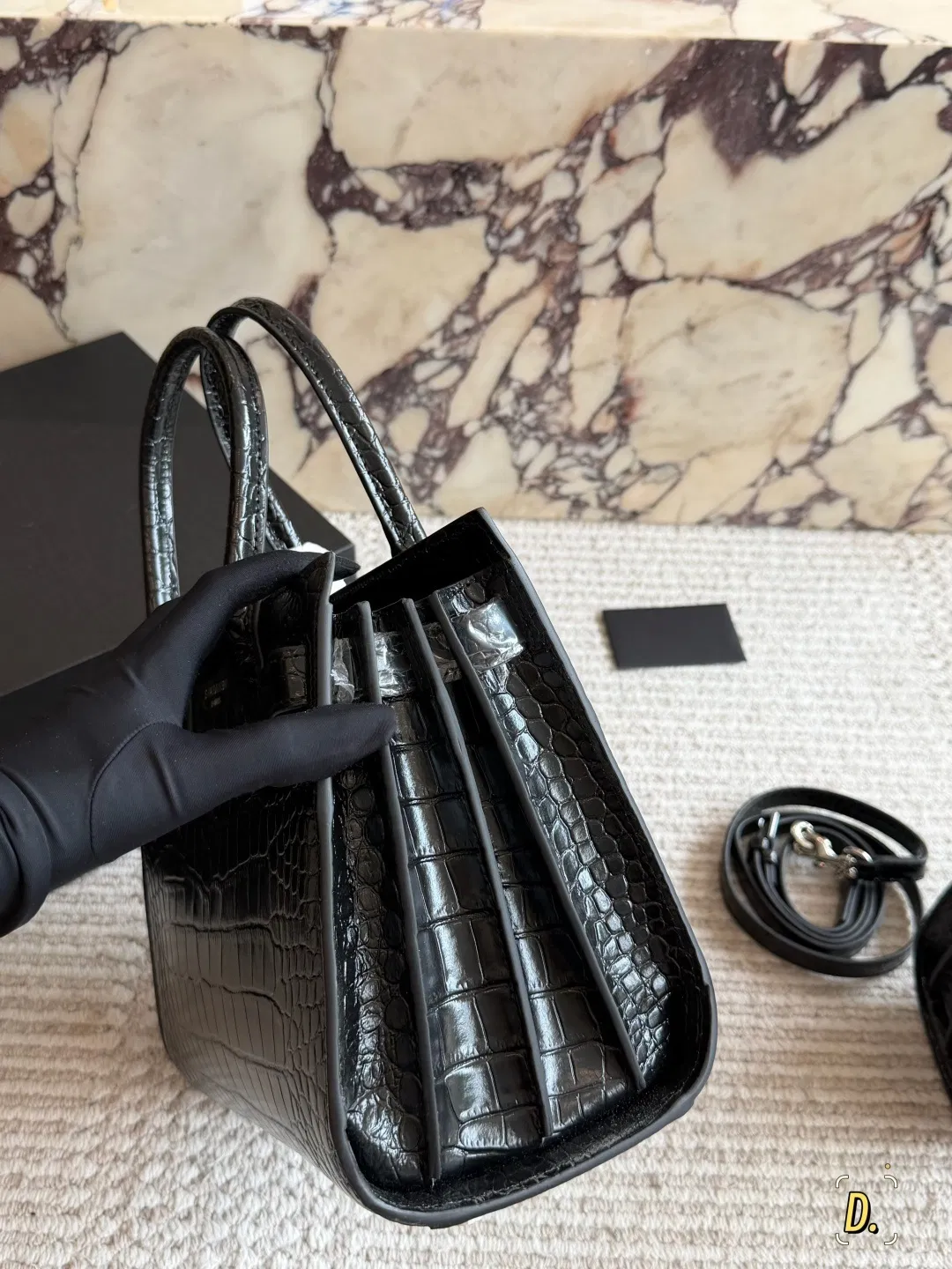 Bolsa tote de gran capacidad estilo acordeón, removible, con textura de cuero embosado de cocodrilo brillante, bolsa de lujo ligero para mujeres