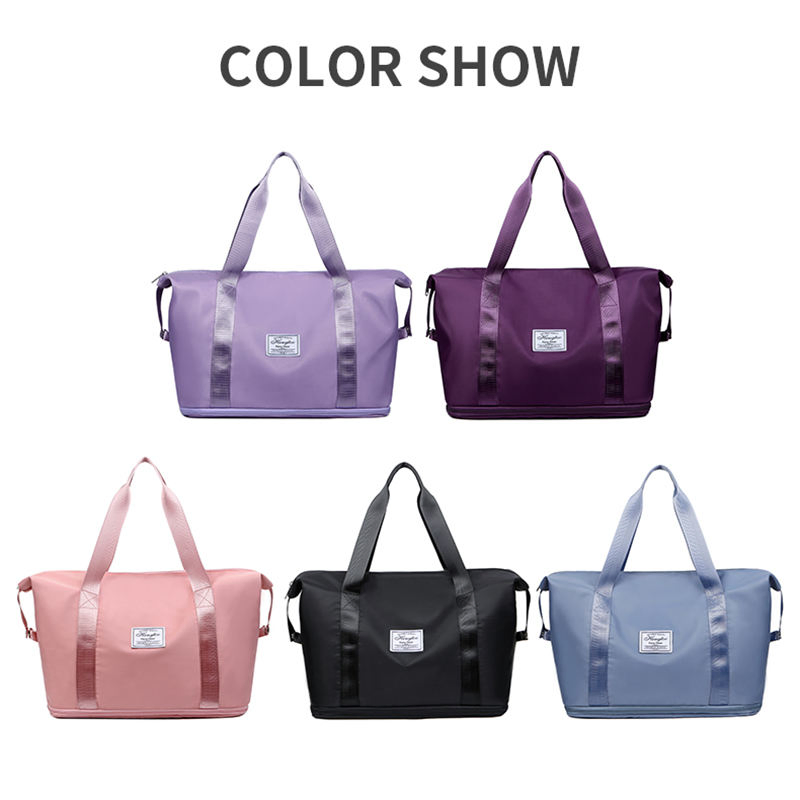 Bolsa de deporte de gran capacidad de nylon colorida, impermeable, con separación para seco y mojado, bolsa de fin de semana para gimnasio para damas