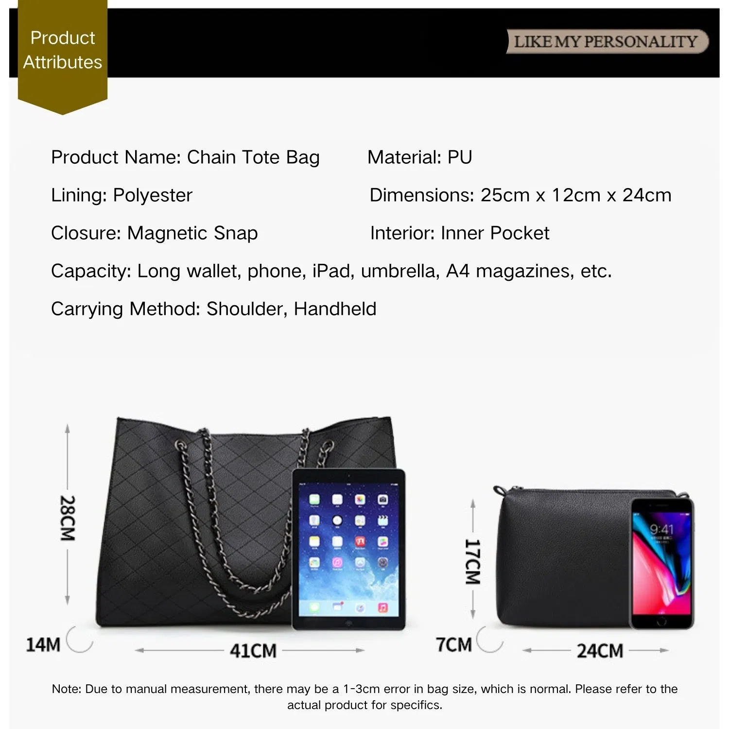 Bolso de cadena acolchado de PU para mujer con pouch pequeño a juego