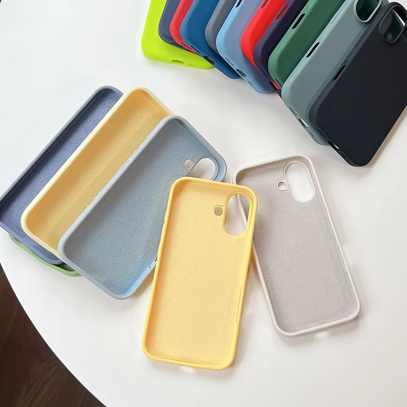 Funda de teléfono de silicona líquida personalizada con logo para iPhone 17, Funda suave a prueba de golpes con forro de microfibra, venta al por mayor de fábrica