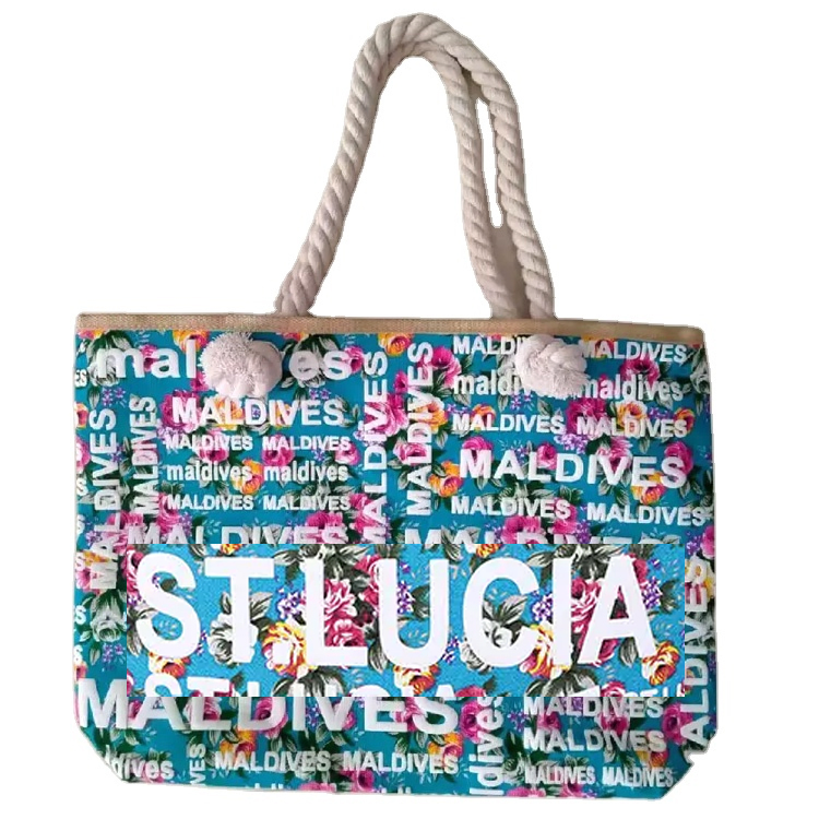 Impresión de logotipo personalizado en lienzo, tropical, caribeño, Islas Vírgenes, San Martín, Santa Lucía, bolsa de playa souvenir