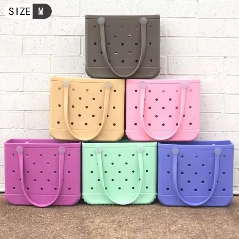 Bolsa de playa de goma impermeable personalizada y popular para el verano, de gran tamaño, con agujeros