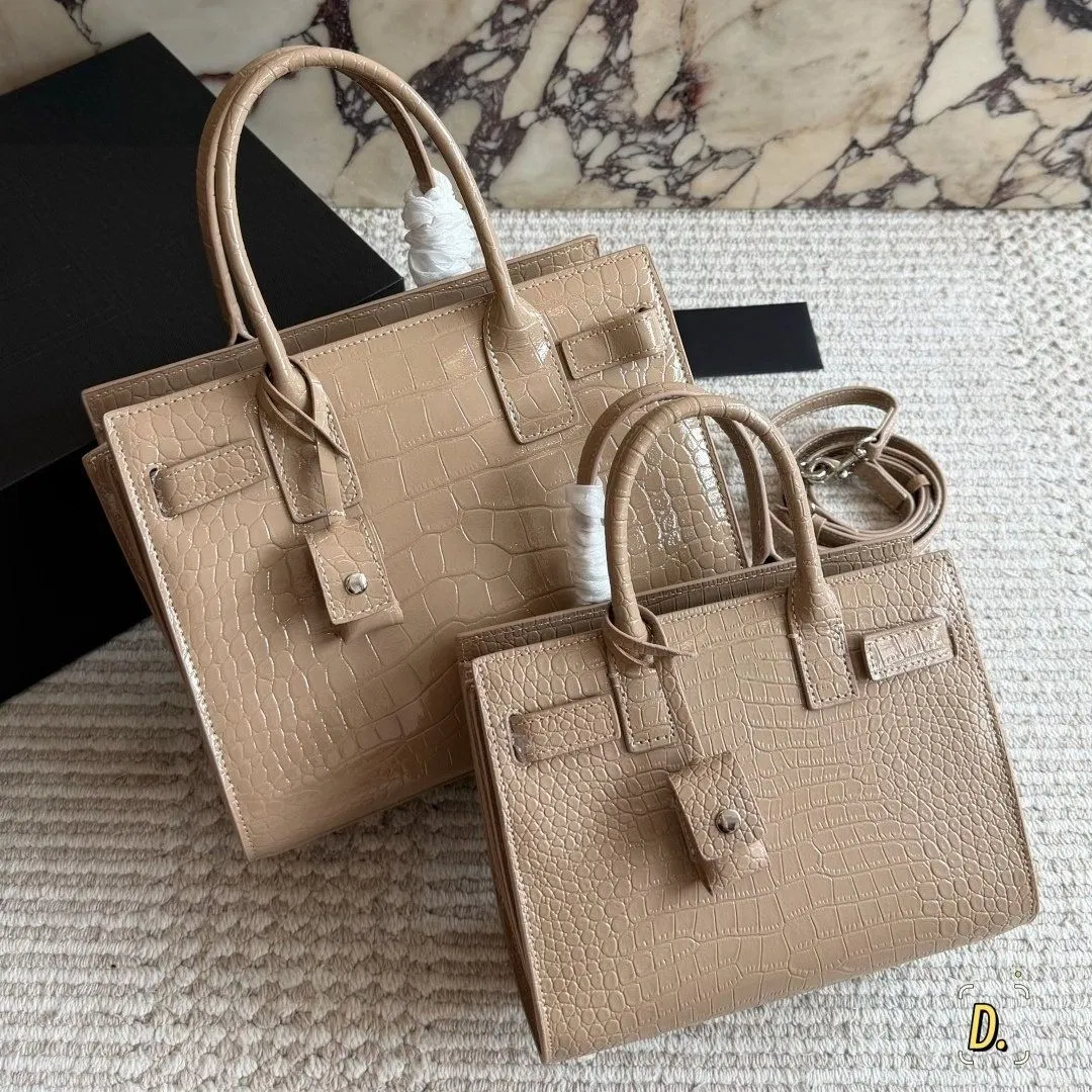 Bolsa tote de gran capacidad estilo acordeón, removible, de la Super Fábrica de Guangzhou, China, con textura de cuero embosado de cocodrilo brillante, bolsa de lujo ligero para mujeres