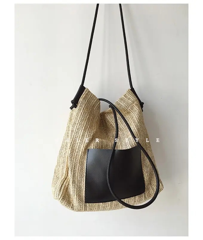 Bolsos de mano para mujeres personalizados, trim de playa de verano, rafia, bolso de paja barato