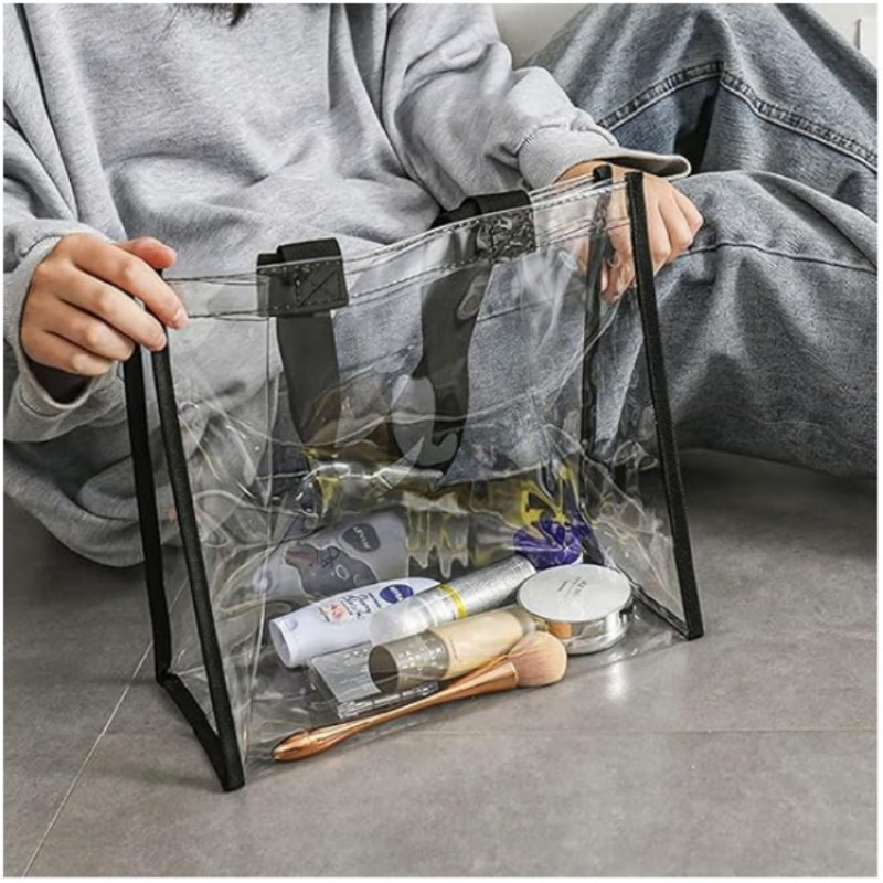 Bolsa grande de PVC transparente, tote de playa, bolso de hombro, bolsa de supermercado, bolsa de compras, bolsa de trabajo