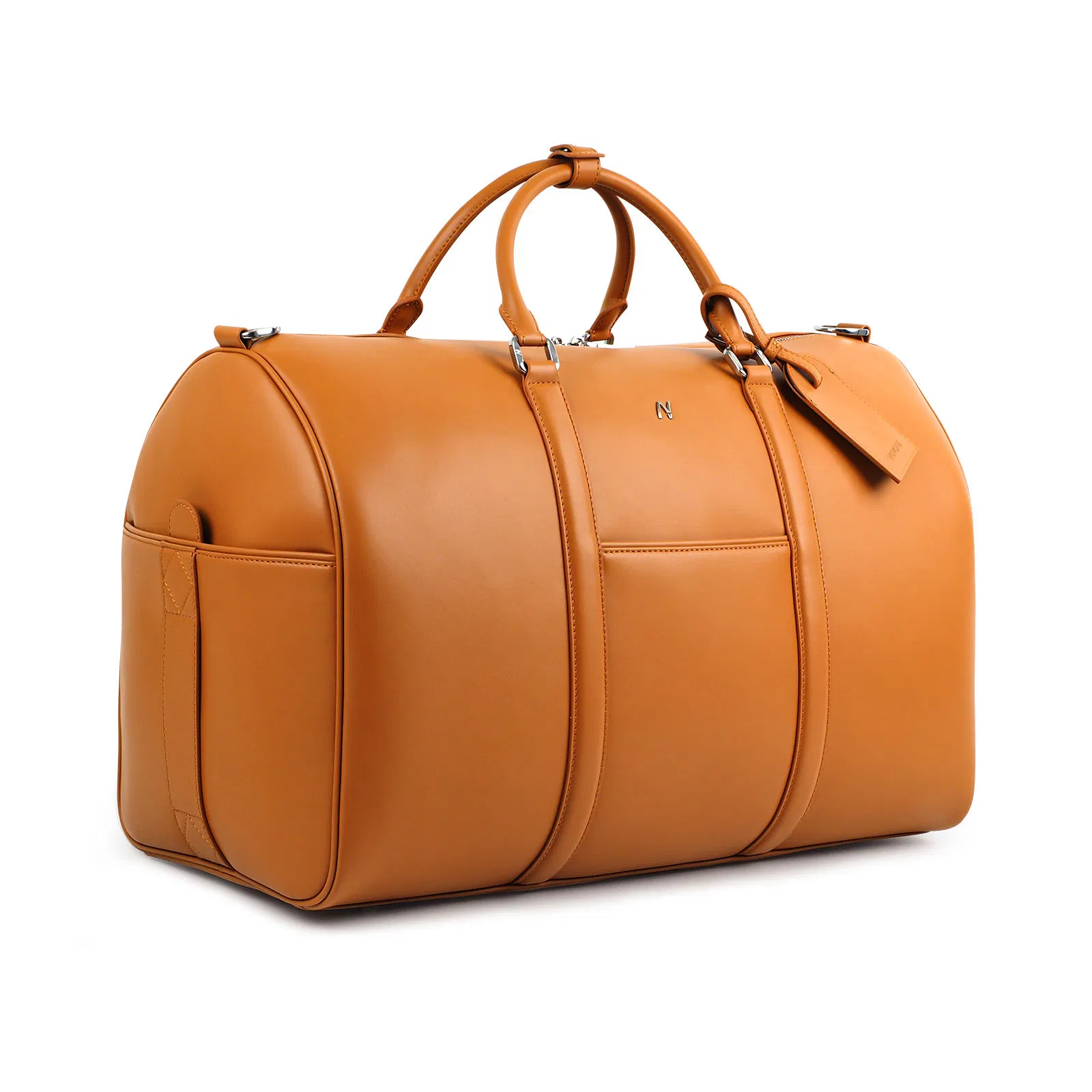 Bolsa de viaje de fin de semana personalizada ecológica unisex de cuero genuino moderno con gran capacidad y cierre de cremallera