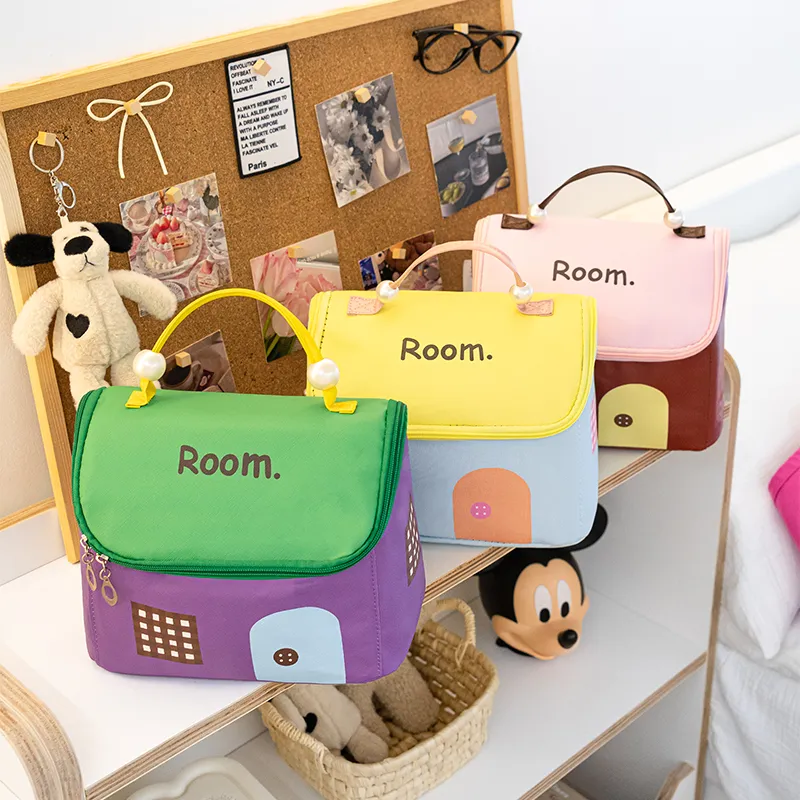 Bolso de mano portátil de alta calidad con patrón de dibujos animados, grande capacidad, organizador de cosméticos personalizado para chicas, bolsa de viaje para artículos de tocador y maquillaje