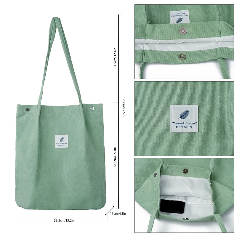 Bolsa de hombro de corduroy de color personalizado con bolsillos