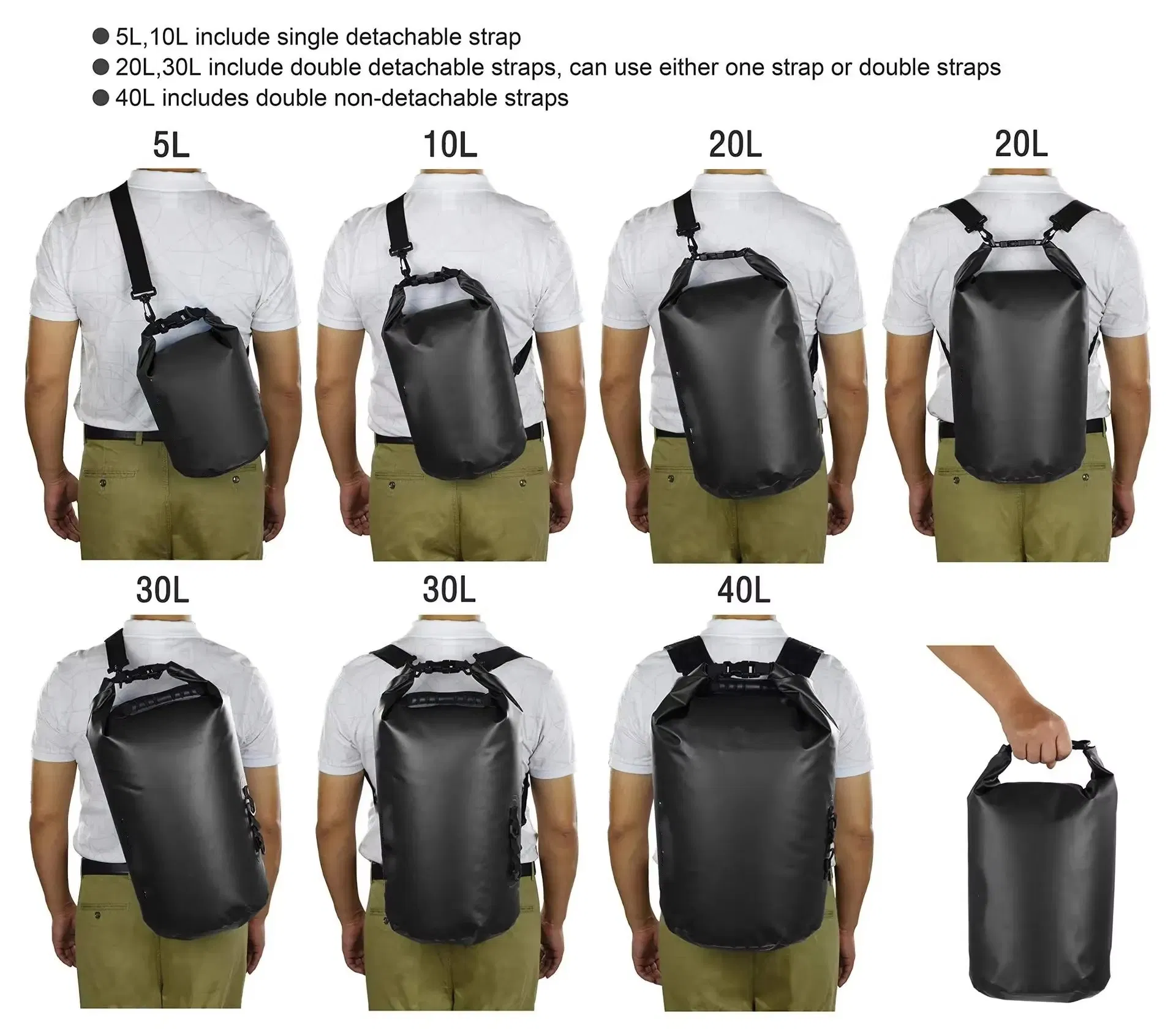 Bolsa seca impermeable de diseño de barril flotante para nadar al aire libre, estilo de moda, con un solo y doble hombro