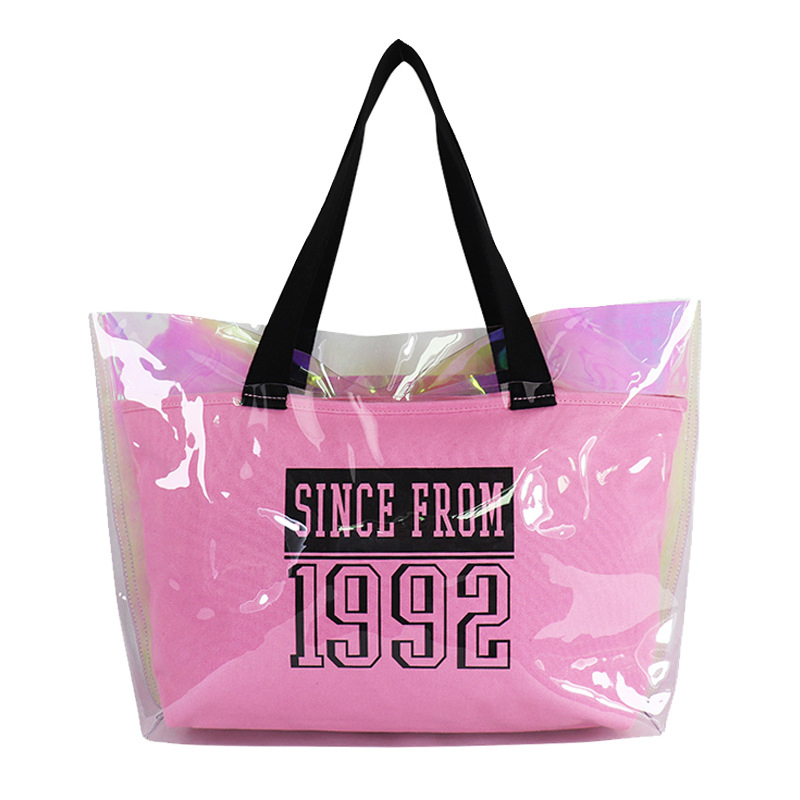 Bolsas de playa personalizadas de PVC transparente holográfico, bolsa de verano de plástico