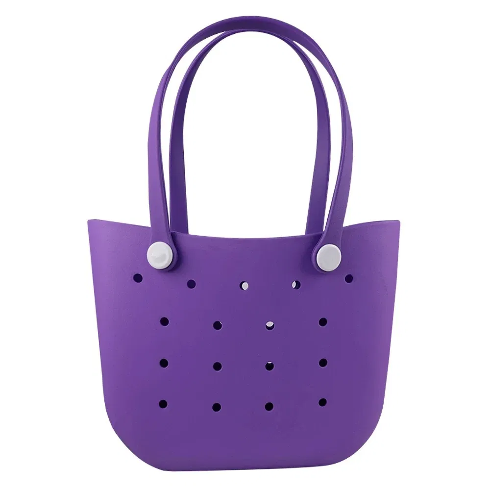 Bolsa de playa portátil, ligera, impermeable y lavable, con diseño simple en forma de luna perforada