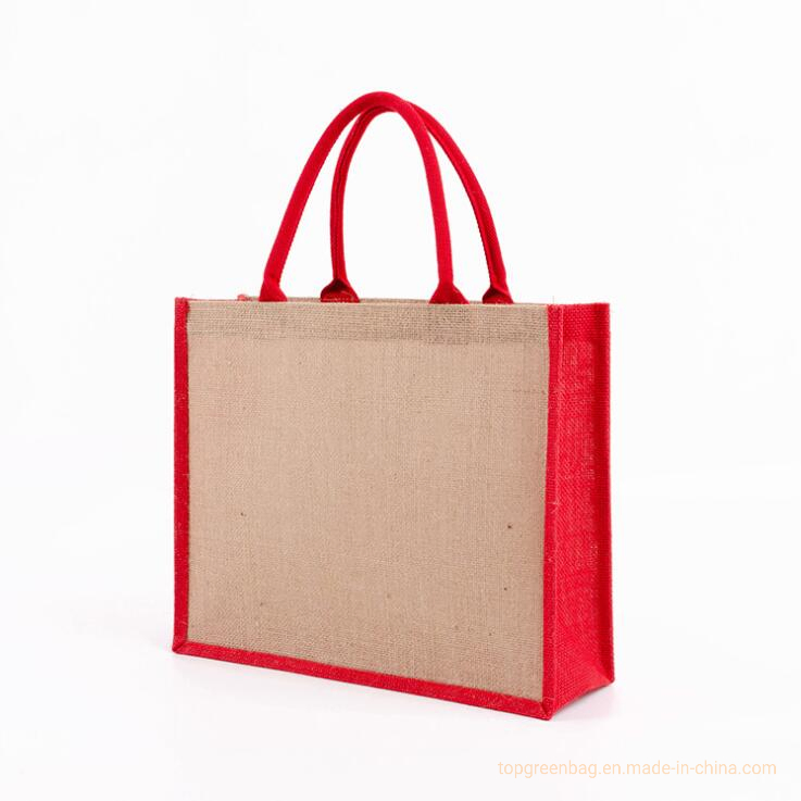 Bolsa de playa de yute de lino personalizada al por mayor, grande, de regalo y para compras
