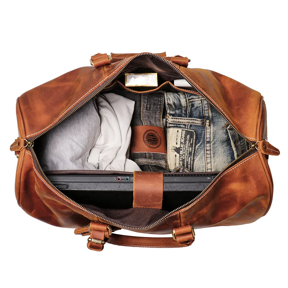 Bolso de viaje vintage para hombres, bolso de gimnasio de cuero genuino, bolsa de gran capacidad, bolso de fin de semana