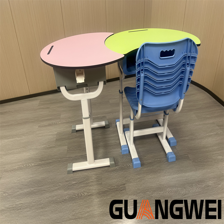 Conjunto de estudio lunar moderno - Escritorio de madera curvada + Asiento de plástico PP antideslizante