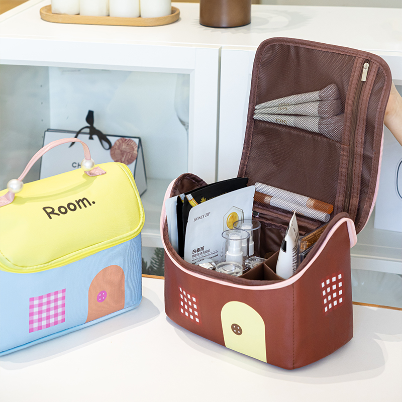 Bolso de mano portátil de alta calidad con patrón de dibujos animados, grande capacidad, organizador de cosméticos personalizado para chicas, bolsa de viaje para artículos de tocador y maquillaje