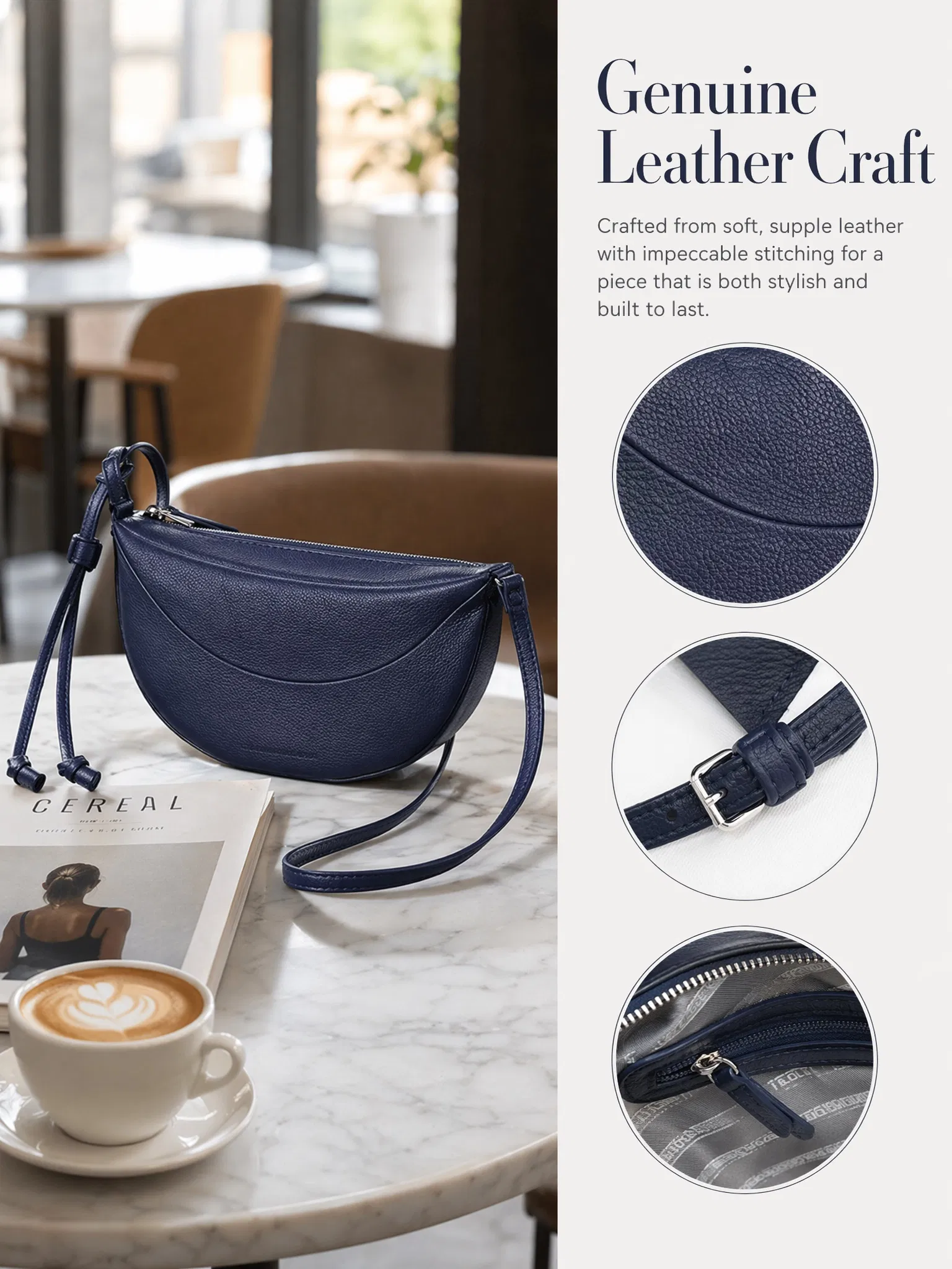 Bolso baguette de cuero de vaca francés chic para mujeres elegantes