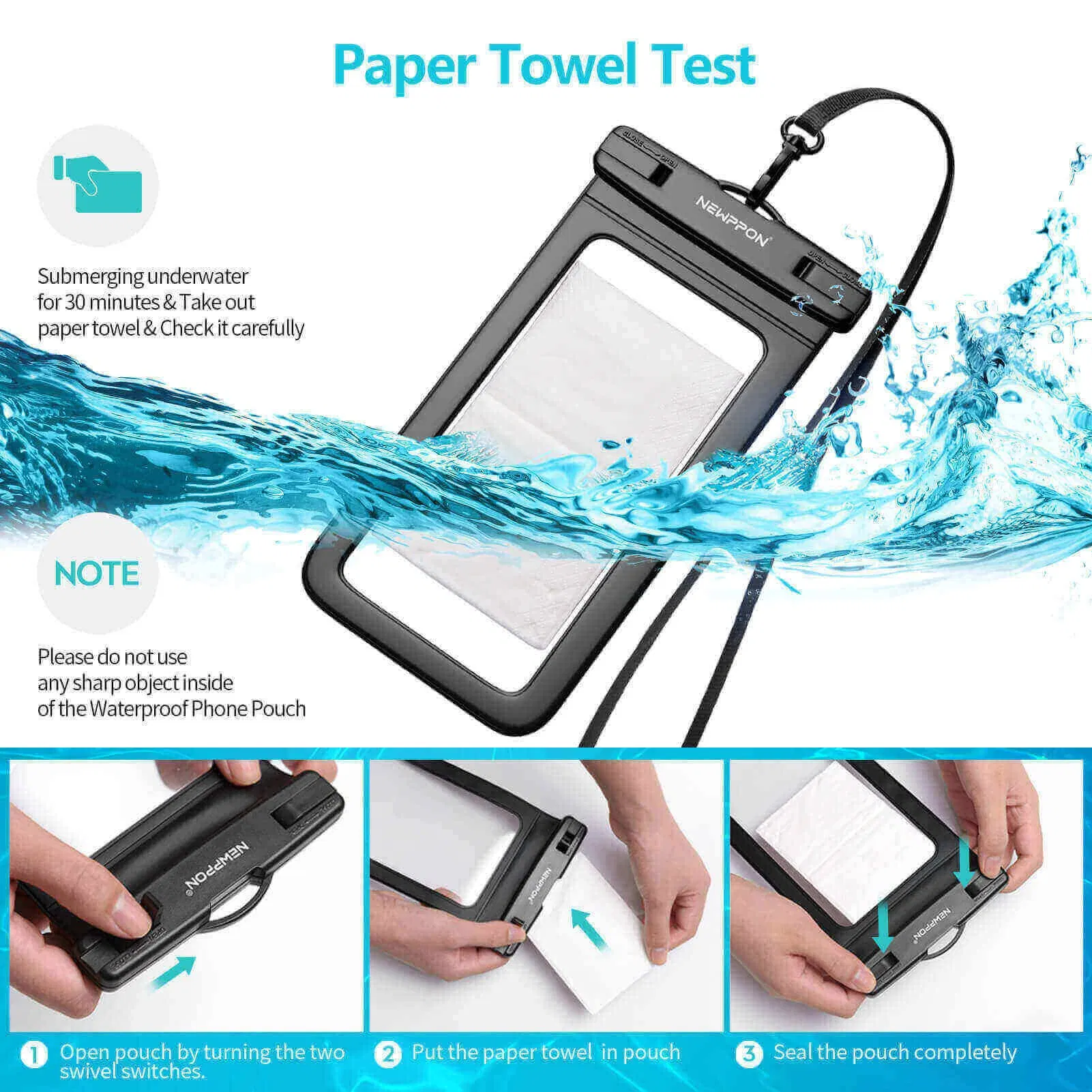 Funda para teléfono celular impermeable: bolsa seca impermeable con cordón para el cuello - soporte claro para celular bajo el agua, gran protector para iPhone y Samsung