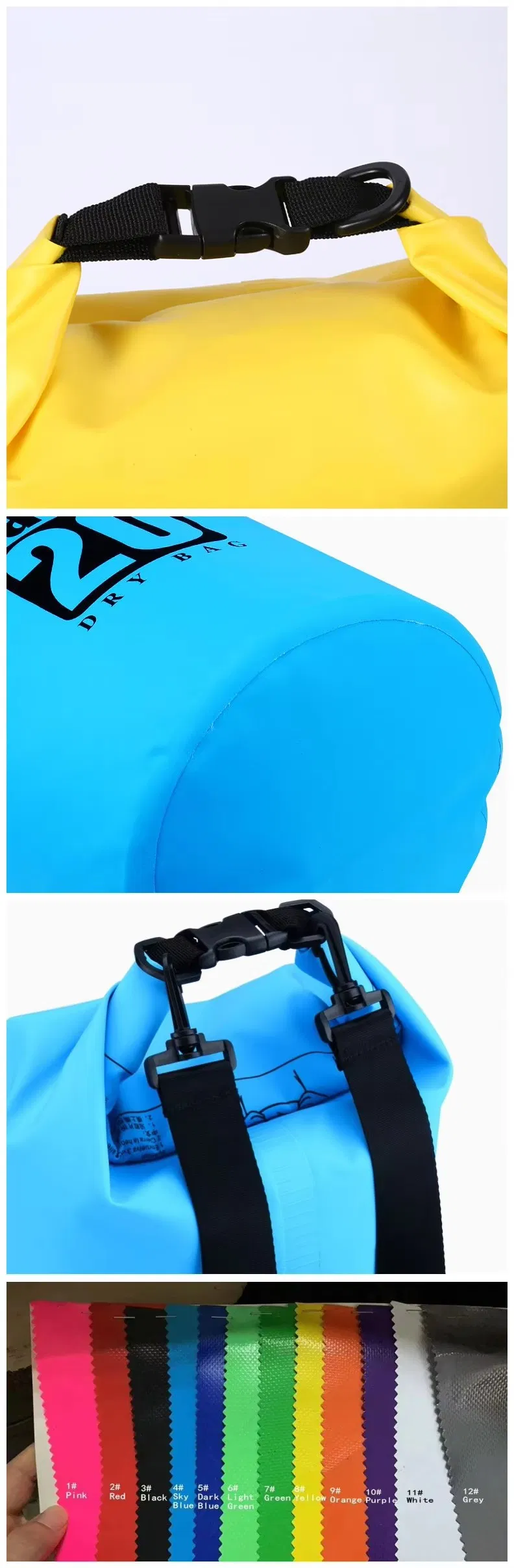 Bolsa seca impermeable de diseño de barril flotante para nadar al aire libre, estilo de moda, con un solo y doble hombro
