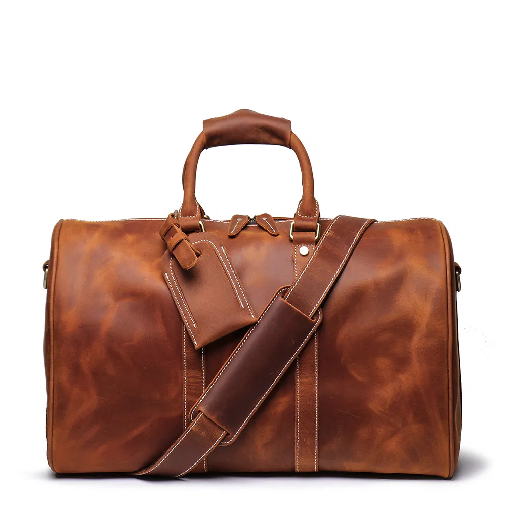 Bolso de viaje vintage para hombres, bolso de gimnasio de cuero genuino, bolsa de gran capacidad, bolso de fin de semana