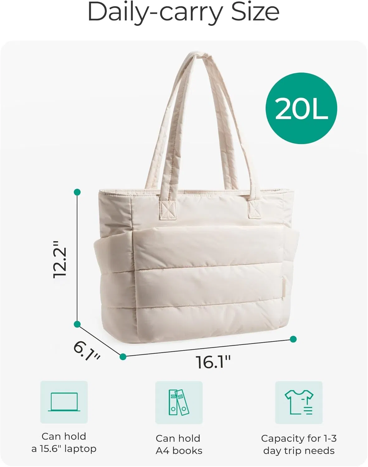 Bolso Tote Bagsmart para Mujeres, Bolso Tote Ligero con Compartimentos, Bolso de Hombro Acolchado para Viajes, Trabajo