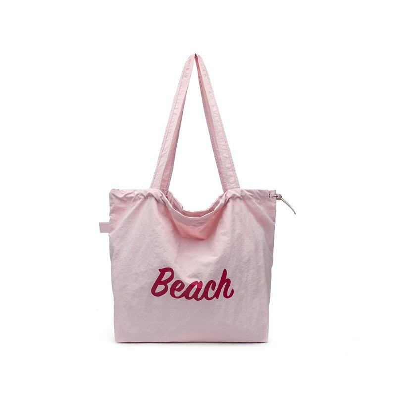 Bolsa de compras personalizada para damas, bolsa de playa ligera de nylon con cordón para mujeres, verano