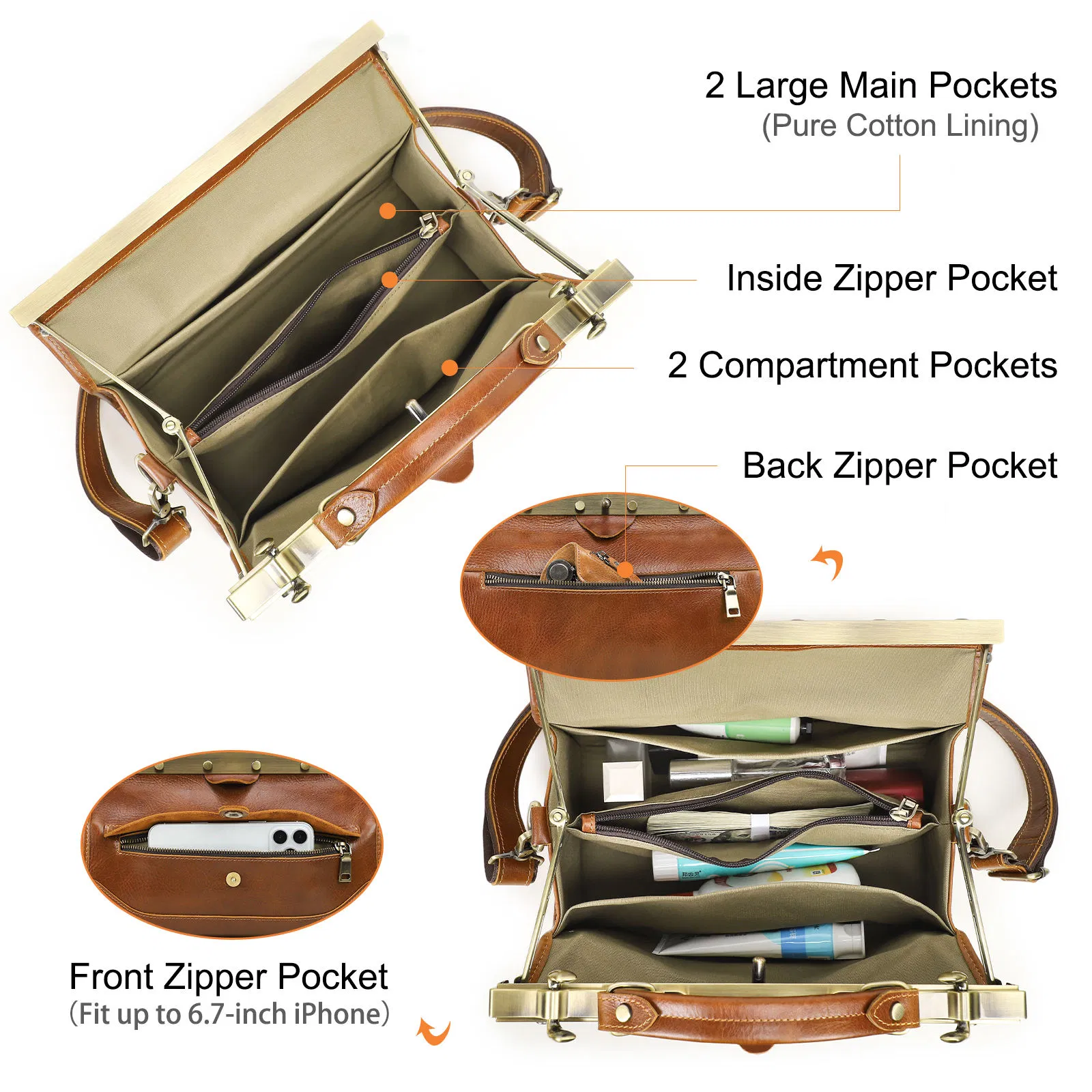 Wx6920 Bolsa de mujer de cuero de grano completo vegetal genuino, bolso médico mini de alta gama