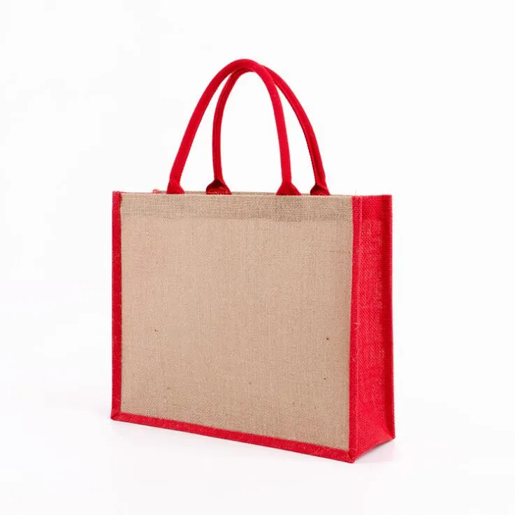 Bolsa de playa de yute de lino personalizada al por mayor, grande, de regalo y para compras