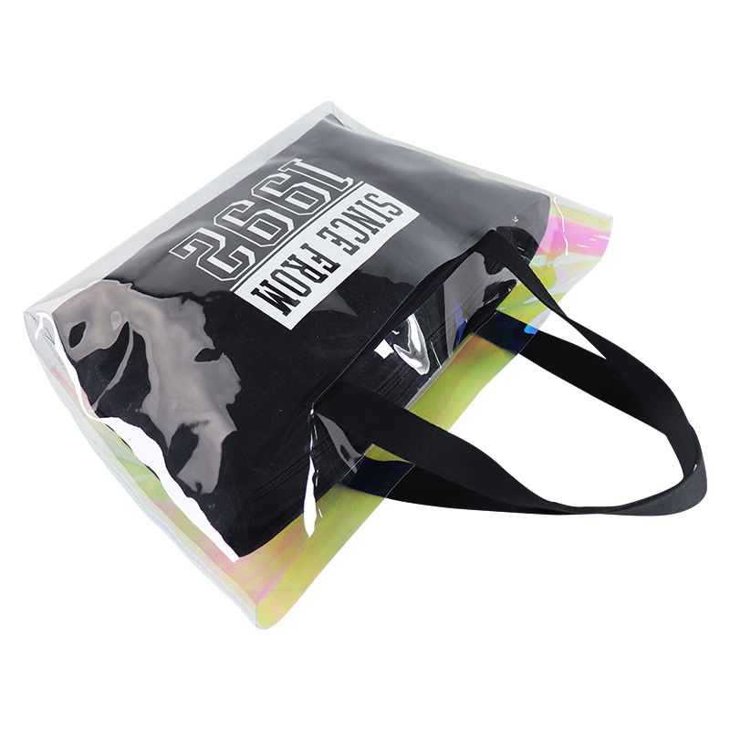 Bolsas de playa personalizadas de PVC transparente holográfico, bolsa de verano de plástico