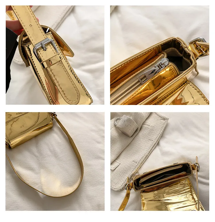 Bolso baguette de mujer de charol elegante, textura brillante, bolso de hombro y axila
