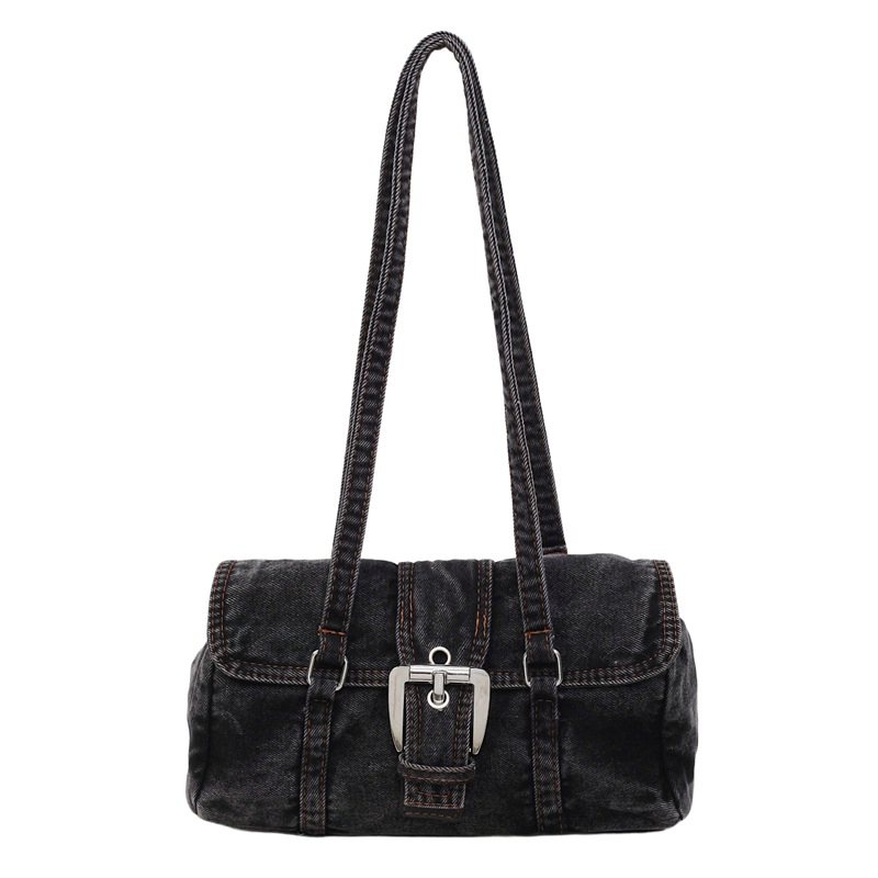 Bolso de hombro de mezclilla tipo baguette, cinturón de nicho para commuting