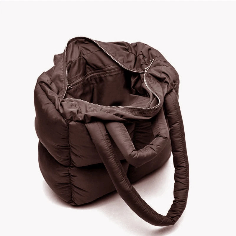 Bolso de hombro acolchado para mujer, bolso grande de capacidad, hecho de algodón espacial y plumas de ganso, ideal para compras de invierno