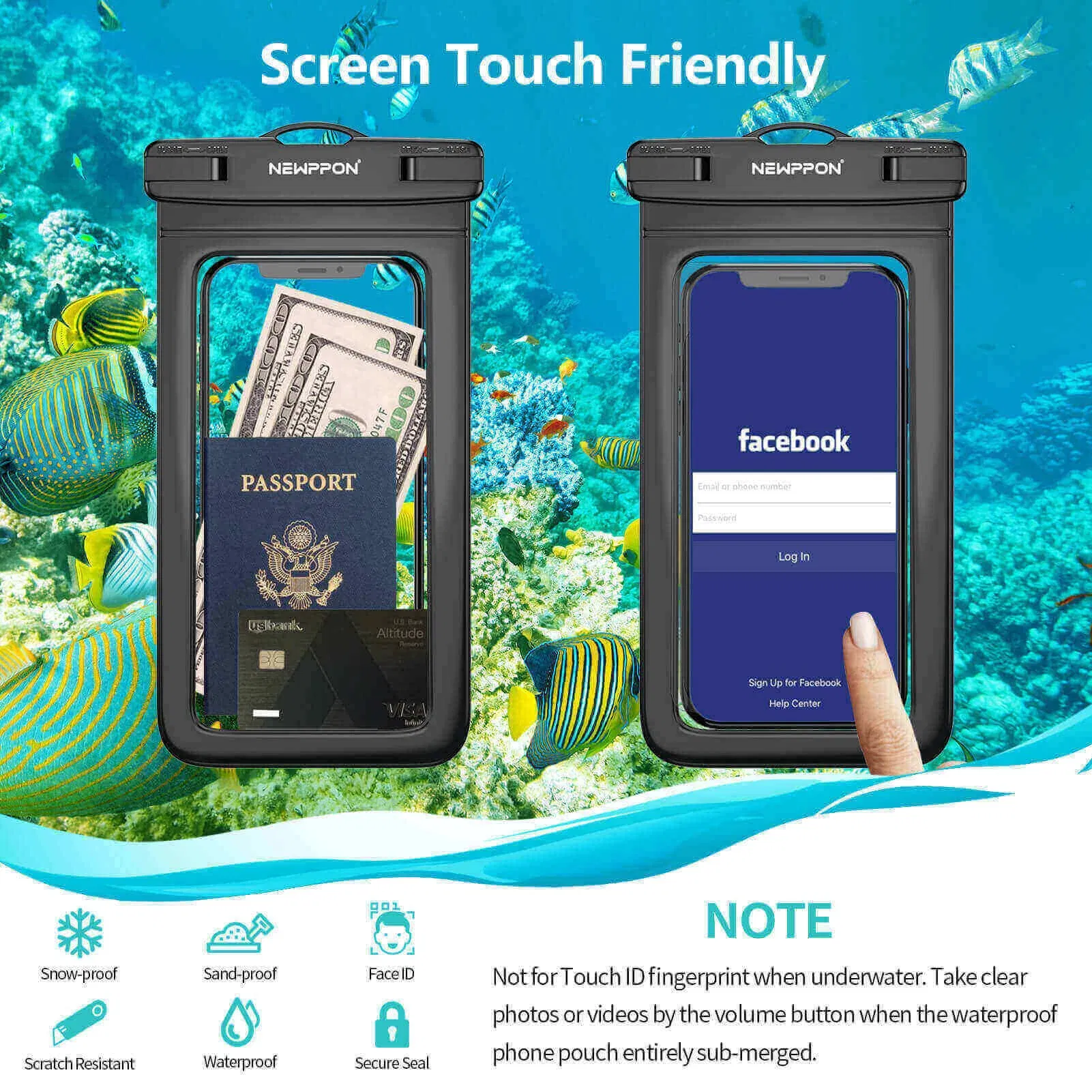 Funda para teléfono celular impermeable: bolsa seca impermeable con cordón para el cuello - soporte claro para celular bajo el agua, gran protector para iPhone y Samsung