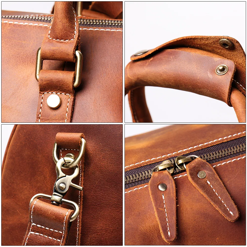 Bolso de viaje vintage para hombres, bolso de gimnasio de cuero genuino, bolsa de gran capacidad, bolso de fin de semana