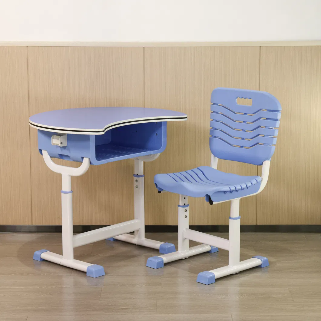 Conjunto de estudio lunar moderno - Escritorio de madera curvada + Asiento de plástico PP antideslizante