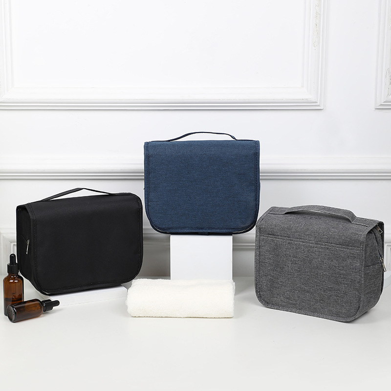 Bolsa de maquillaje de viaje impermeable para mujeres, estuche de tocador con pouch de PVC interior / estuche negro