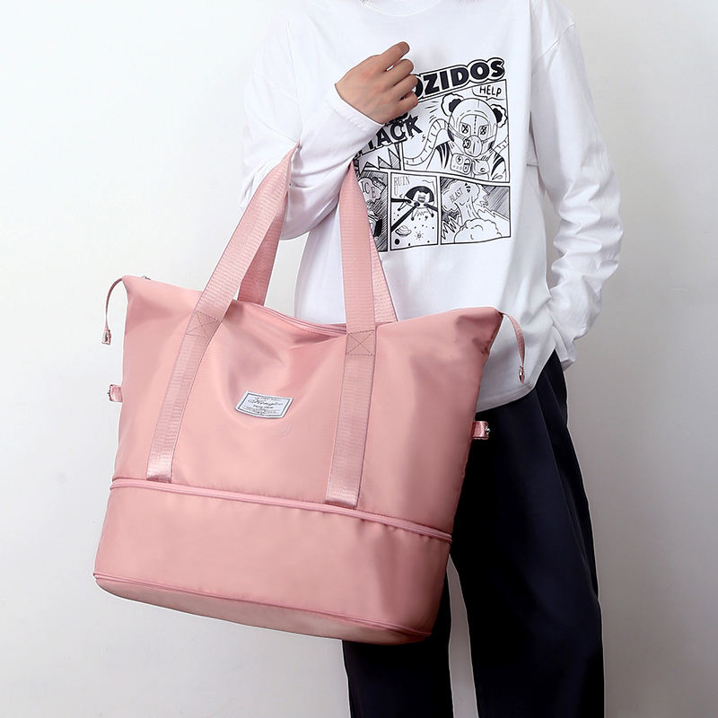 Bolsa de deporte de gran capacidad de nylon colorida, impermeable, con separación para seco y mojado, bolsa de fin de semana para gimnasio para damas