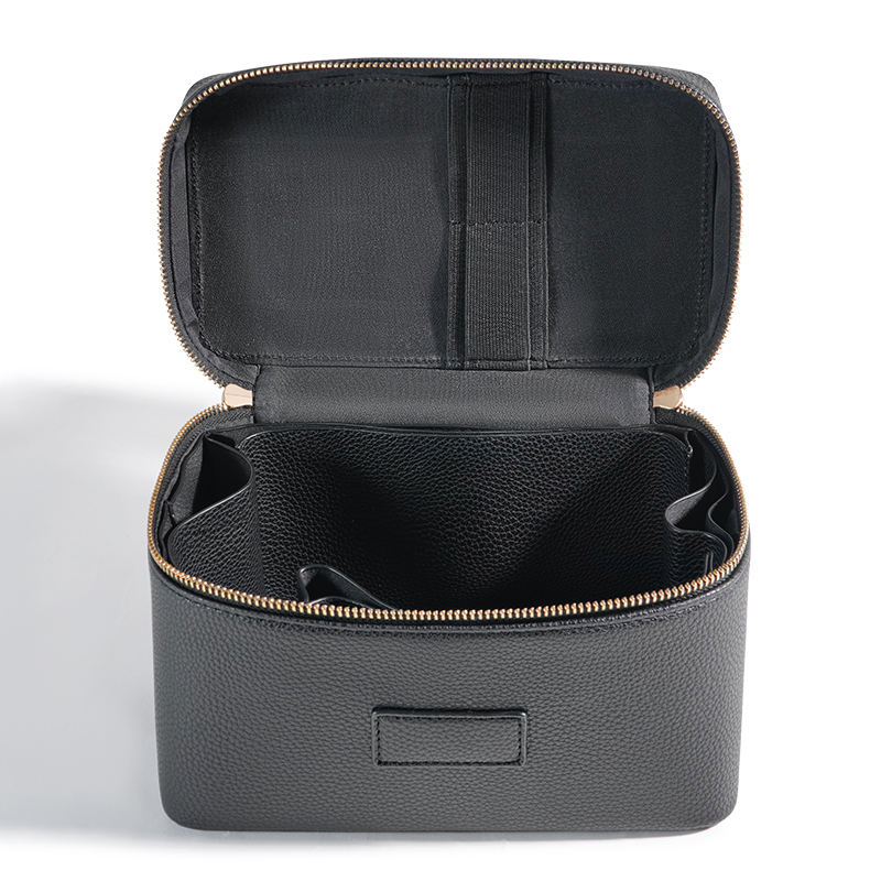 Organizador de Viaje Personalizado Nueva Caja de Almacenamiento Portátil para Brochas de Maquillaje y Artículos de Tocador Bolsas Cosméticas de Cuero PU Color Negro