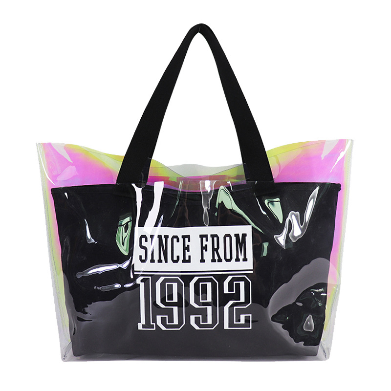 Bolsas de playa personalizadas de PVC transparente holográfico, bolsa de verano de plástico